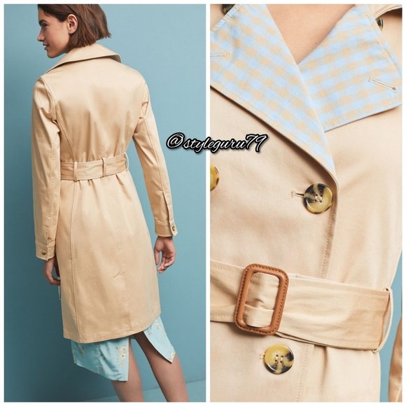 NWT, Anthropologie, Gingham Lined Trench Coat - Picture 4 of 5
